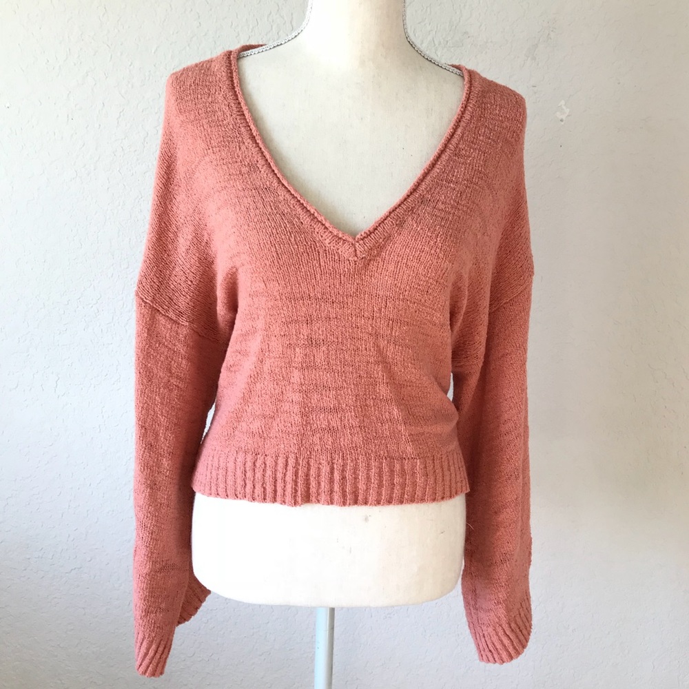 FOREVER 21 PEACH WIDE SLEEVED PINK KNIT SWEATER S
